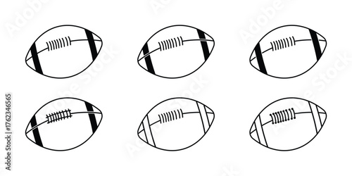classic Line Drawing of an American Football with Laces and Seams Outlined minimalist icon set
