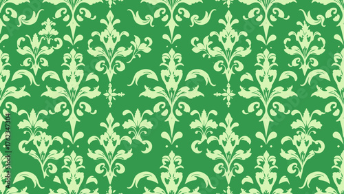 Vector Green damask seamless background. Classical luxury old fashioned damask ornament, victorian seamless texture for wallpapers, textile, wrapping. Exquisite floral baroque template.