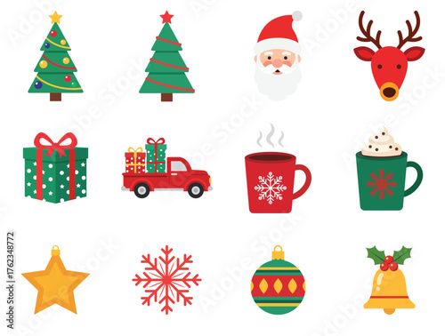 Christmas icon set full collection festive holiday symbols for seasonal design projects vector