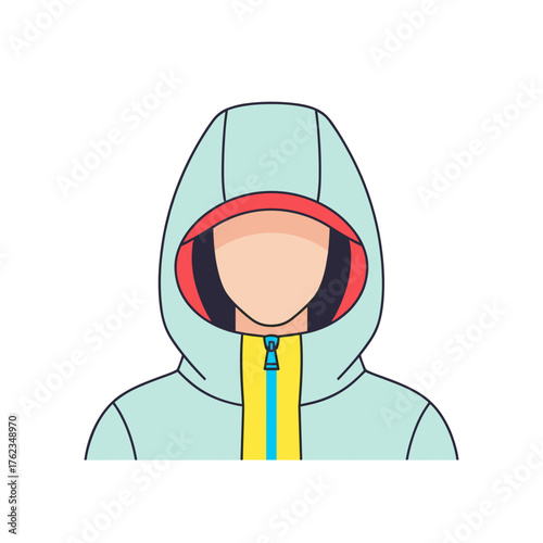 Person wearing a parka hood and looking forward in winter  