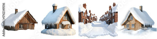 Snow-covered roof – A roof that is blanketed in snow, often seen in winter scenes. Isolated on Clear White Background Highly Detailed