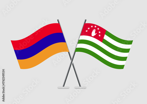 Armenia and Abkhazia vector flags crossed in simple 2D flat design