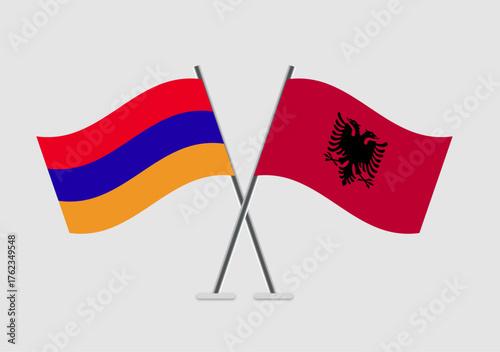 Armenia and Albania vector flags with realistic waving appearance
