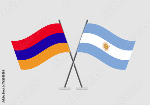 Armenia and Argentina vector flags with elegant waving animation effect