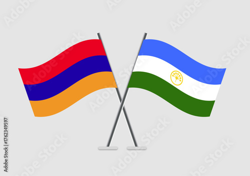 Armenia and Bashkortostan vector flags in dynamic flat artwork