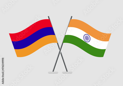 Armenia and India vector flags placed in harmonious cross