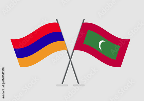 Armenia and Maldives vector flags on gray background vector render