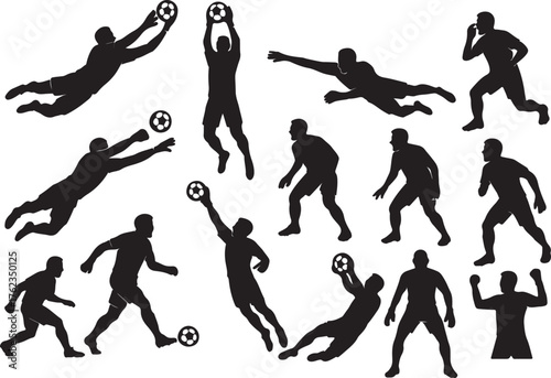 Dynamic football goalkeeper silhouettes capturing action poses for sports graphics and designs