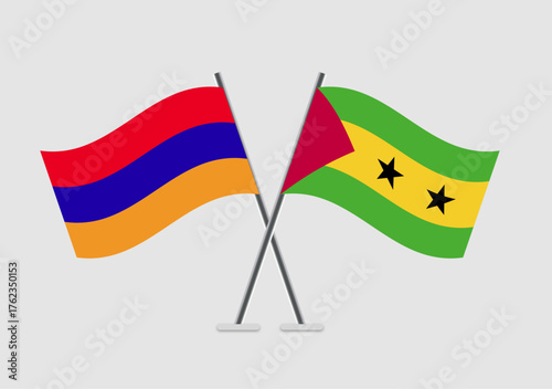 Armenia and Sao Tome and Principe vector flags visual with flat pole effect