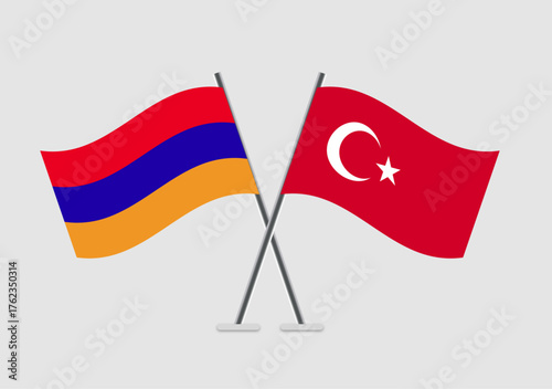 Armenia and Turkey vector flags drawn in clear vector pose