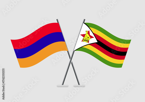 Armenia and Zimbabwe vector flags on clean abstract background