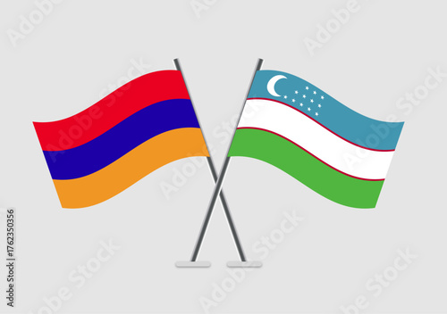 Armenia and Uzbekistan vector flags in mutual support illustration