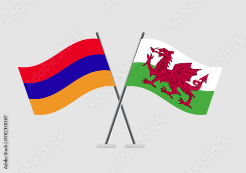 Armenia and Wales vector flags aligned in dual display format