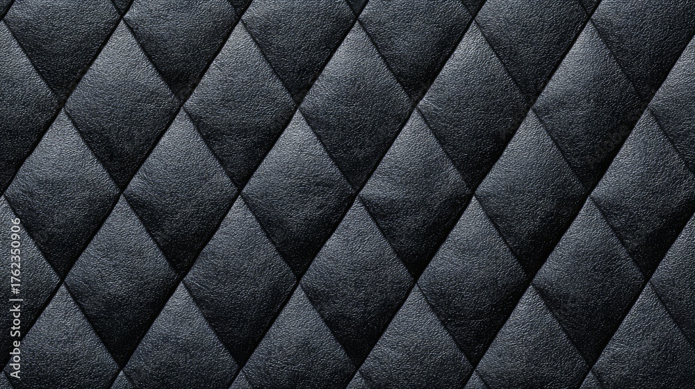 Obraz premium Black quilt with a diamond pattern. The quilt is made of a shiny material and has a shiny black color