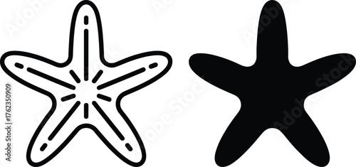 Two starfish one outlined and one solid black a striking silhouette.