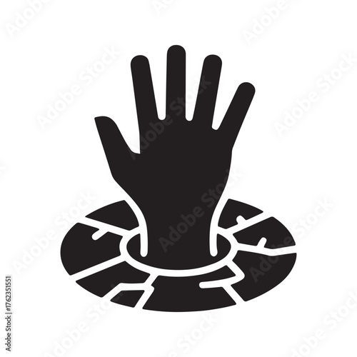 Help Silhouette A Hand Reaching Out of Cracked Earth Illustration Vector Graphic