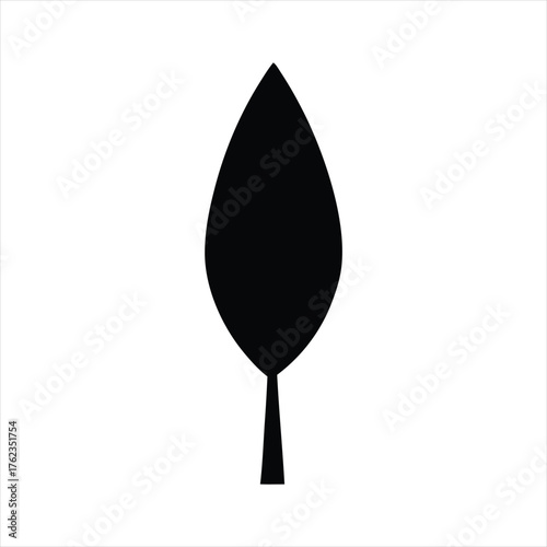 Abstract Silhouette Vector Design of a Stylized Leafy Tree with a Single Stem