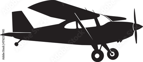Small Single Engine Propeller Plane Side View Silhouettes Isolated Minimal Design