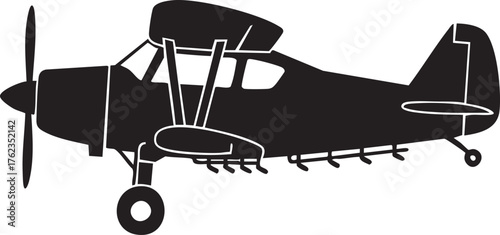 Small Agricultural Crop Duster Plane Side View Silhouettes Minimal Design
