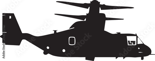 Tiltrotor Aircraft Osprey Flight Silhouettes Isolated Flat Element Minimal Design