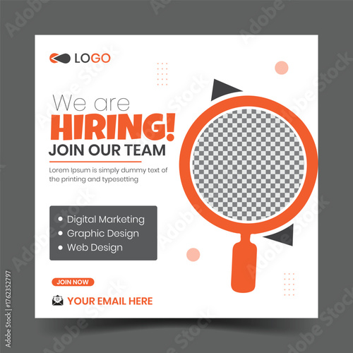 We are hiring job vacancy social media post or square banner template
