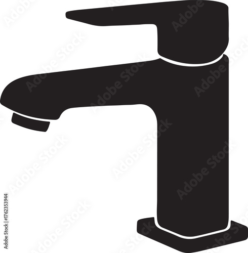 Modern matte black sink faucet silhouette isolated clean design for contemporary kitchen or bathroom plumbing fixture