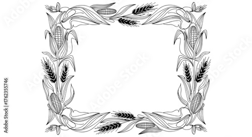 Corn and Wheat Decorative Border, Agricultural Harvest Theme