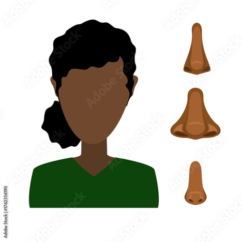 Dark-skinned nose icon female user profile face construction illustration design isolated