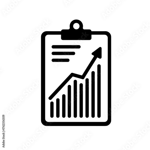 Clipboard with graph for CRM analytics and sales performance insights, business data management tools