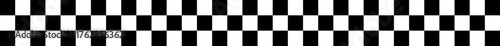 Racing flag with a single thin line horizontal checkerboard pattern, a minimalist black and white graphic element for motorsport themes, a decorative strip for speed, victory, and finish line concepts