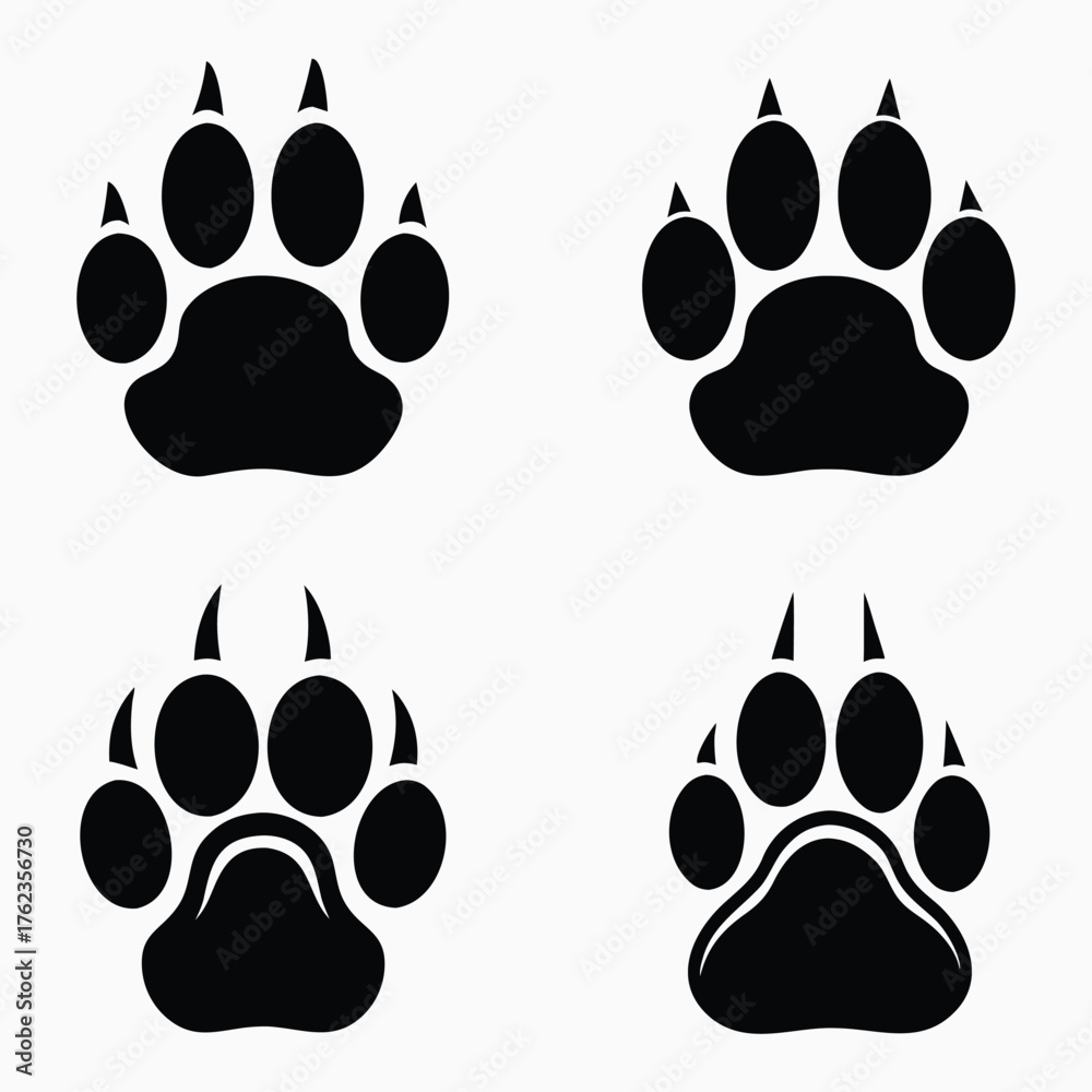 Fototapeta premium Stylized Animal Paw Print Variations – Minimalist Wildlife Track Icons