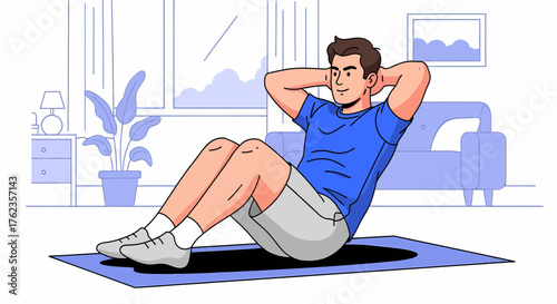 Man Doing Sit Ups At Home For Fitness And Healthy Lifestyle