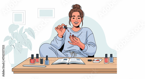 Woman Relaxing At Home Doing Her Manicure Beauty Treatment
