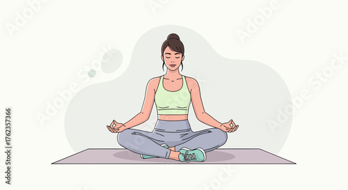 Young Woman Practicing Yoga In Lotus Position On Mat At Home