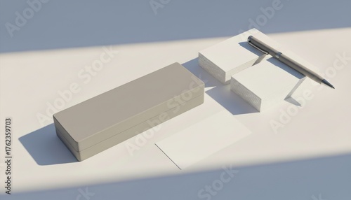 Business Card Mockup Set Pen and Box Stationary Style Presentation Template Minimal