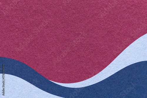 Textured purple paper background with navy and pastel blue wavy lines and waves, copy space for banner, presentation