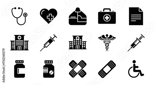 Comprehensive Set of Modern Medical and Healthcare Icons Representing Essential Health Services and Wellness Concepts