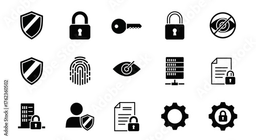 Black and White Security and Privacy Icons for Data Protection