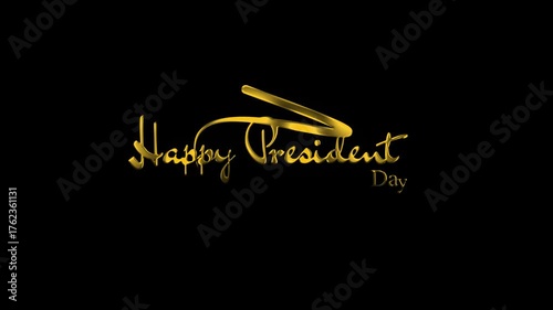 Elegant golden “Happy President Day” typography on a dark black background. Shiny metallic lettering with a celebratory style, ideal for holiday greetings, posters, or digital banners.