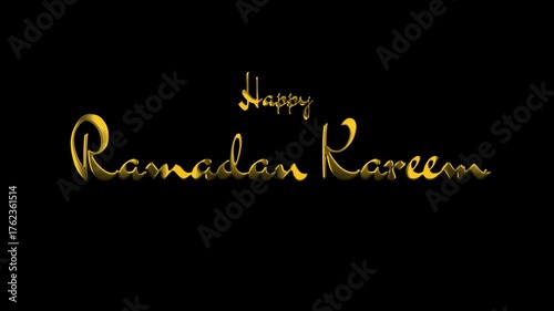 Elegant golden text reading Happy Ramadan Kareem on dark black background, minimalist greeting card design with copy space for Islamic holiday celebration.