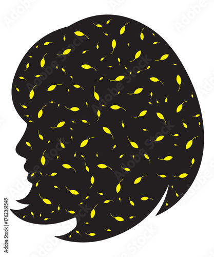 Creative Female Silhouette Filled with Yellow Abstract Pattern.