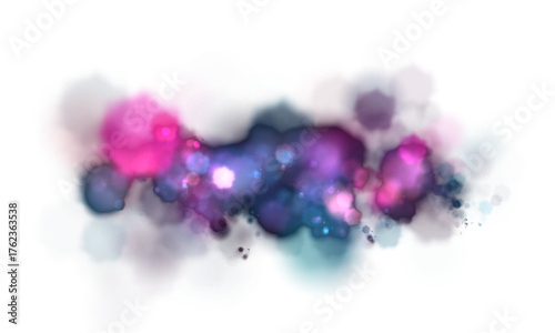 A blurry image of a colorful, swirling galaxy with pink and blue hues