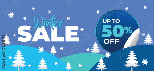 Bright Blue Winter Sale Banner with Snowflake Background Design