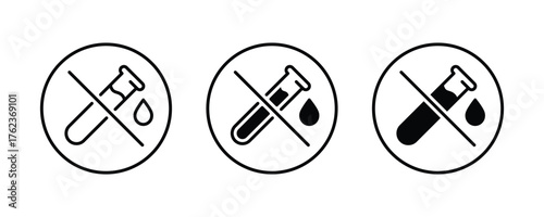 No beaker lab icon vector sign. No preservative icon. Chemical and toxic free icon.