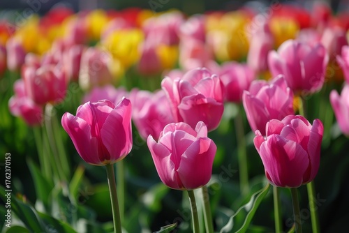 Colorful tulips on sunny background