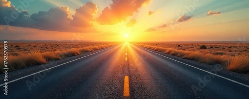 Wallpaper Mural Sun-Drenched Highway Vanishing into Horizon Endless Asphalt Road Beckoning Adventure and Freedom Torontodigital.ca