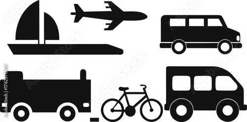 Transport vehicle icons silhouette