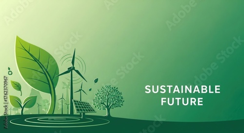 Sustainable Future: Green Energy Solutions Environmental Conservation Renewable Resources Ecology Awareness Clean Energy Wind Power Solar Panels Eco-Friendly Initiatives