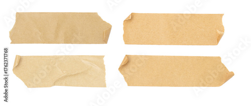 Valokuva set of various pieces of brown masking tape isolated on a white background, Torn