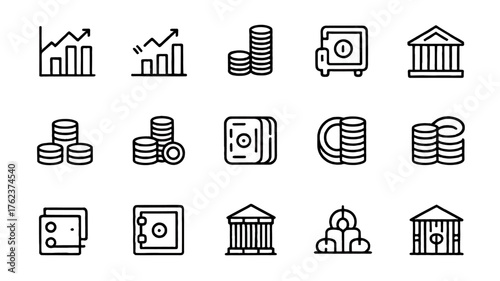 Collection of financial and banking icons.